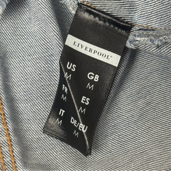Liverpool Faded Blue Distressed Wide Long Sleeve Crop Denim Jean Jacket Medium - Picture 11 of 15